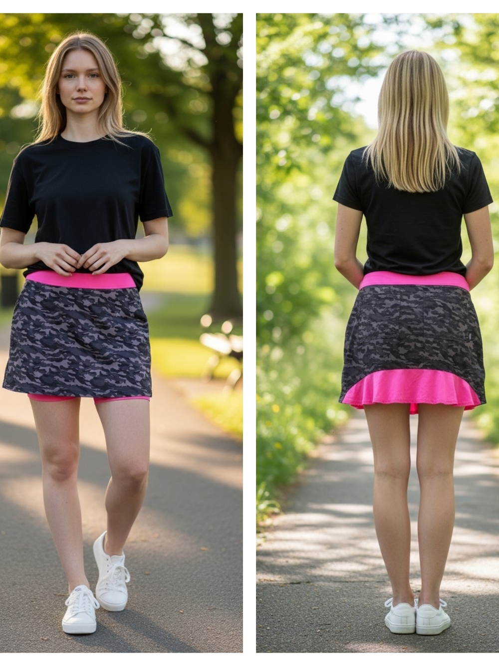 Belyn Key Gray Camo Skater Skort with Hot Pink Accents